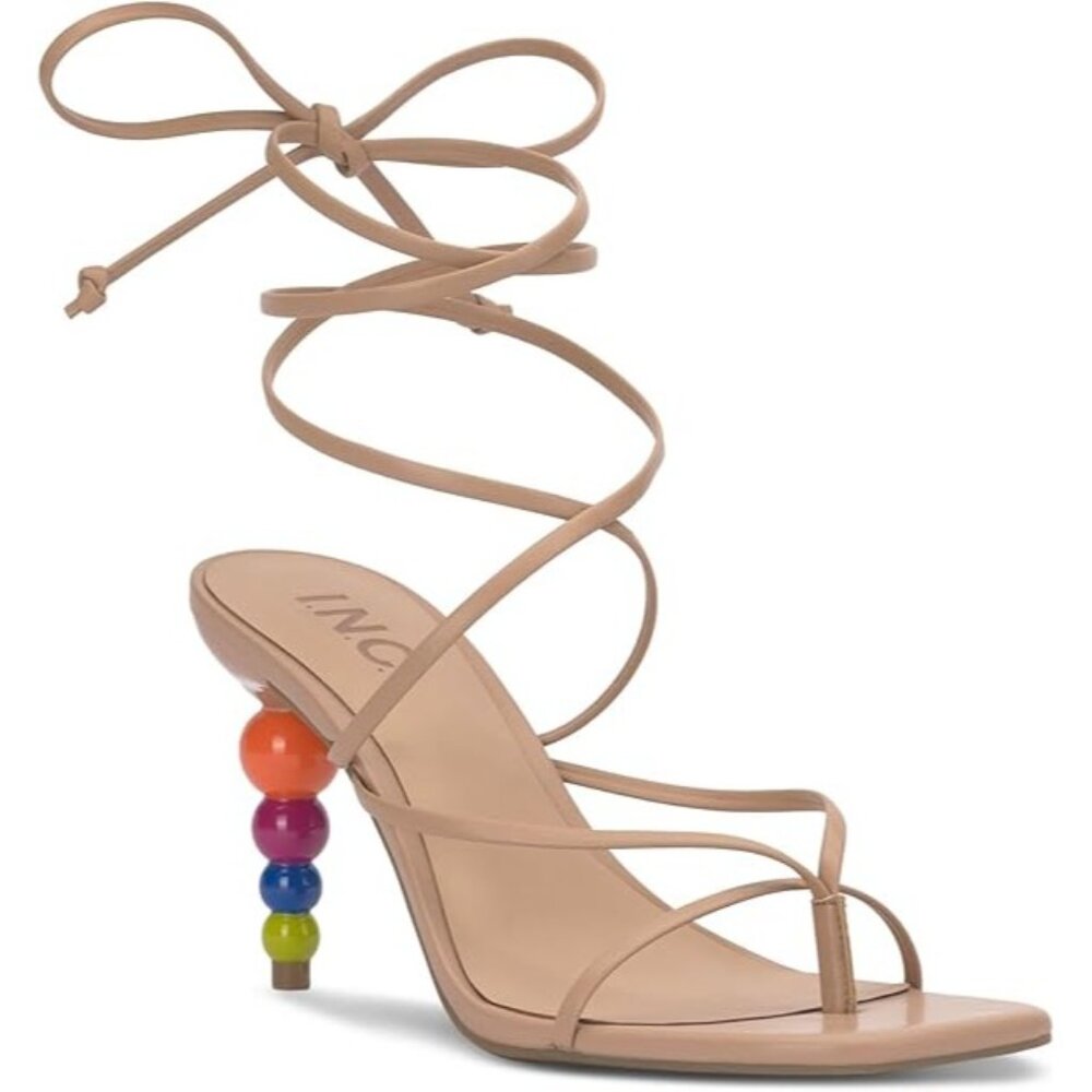 INC Womens Lellina Slip On Dressy Lace-Up Ankle Tie Heels Tan Size 8 Medium